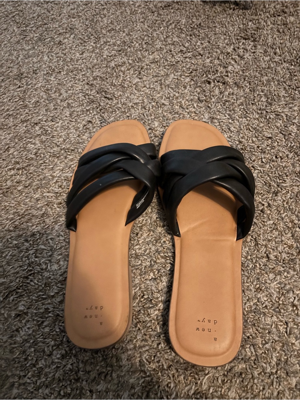 a new day Black Braided Slide Sandals with Tan Footbed